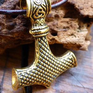 Thor&#39;s Hammer &quot;Mjölnir&quot; Viking Pendant Necklace Amulet Chain Goa Hippie Boho Ethno Vintage Gold Bronze Celtic Spiral Pattern Odin