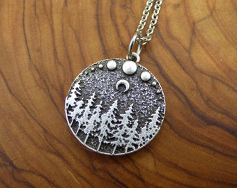 Tree Moon Cycle Night Nature ~ Amulet Necklace Antique Silver Tibet HIPPIE GOA Boho Tibet Ethnic Esoteric Ethnic Tree of Life Roots Yin Yang
