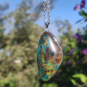 Chrysocoll AAA - 925 Sterling Silver Gemstone Necklace Natural Blue Protection Rarity Healing Stone Crystal Man Woman He She Gift Friend Brother