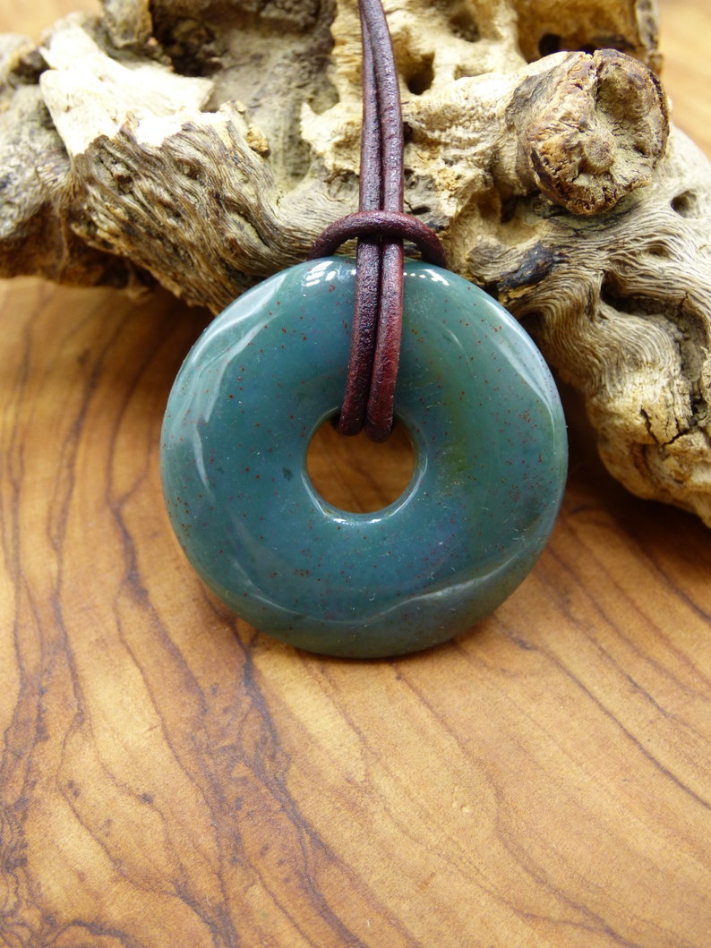 HIPPIE GOA-Goa-Boho-Ethno-Nature-Healing Stone Heliotrope Gemstone Donut Necklace Green