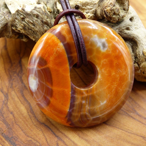 Fire agate - donut 40 mm - gemstone necklace - HIPPIE - GOA - Boho - Tibet - "Ethno" -Nature -Donut -protection symbol -Heilstein -Rairtät