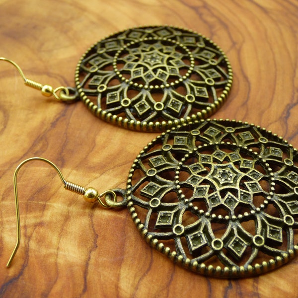 Mandala earrings made of antique bronze ~Hippie ~GOA ~Boho ~Ethno ~Indie ~Flower ~Hoop earrings