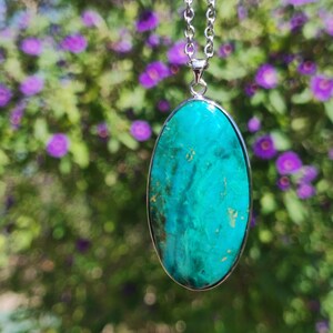 Chrysocoll AAA - 925 Sterling Silver Gemstone Necklace Natural Blue Protection Rarity Healing Stone Crystal Man Woman He She Gift Friend Brother