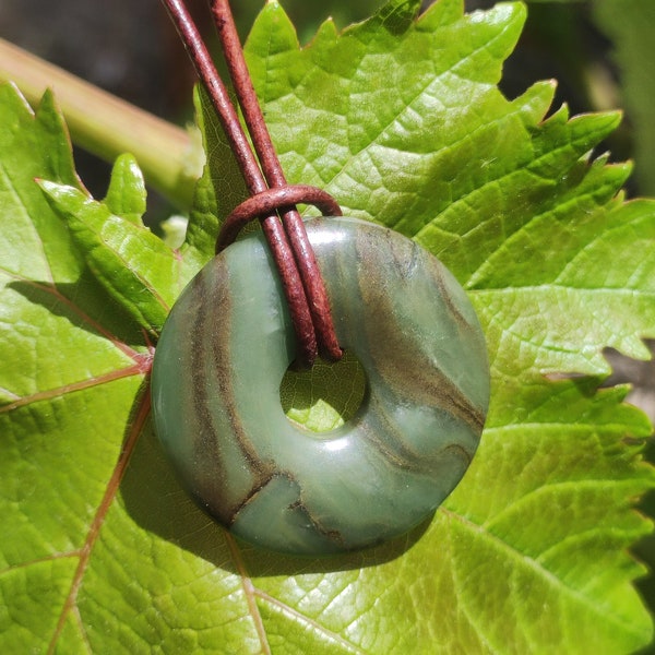 Africa Jade 30 mm ~ Gemstone Donut Necklace Green Natural Goa HIPPIE Healing Stone Crystals Pendant Man Woman Child Gift He Her Brother Sister