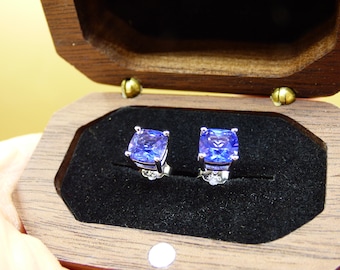 Tanzanite - Argento sterling 925 - Orecchini a bottone - Pietra preziosa Pietra curativa Potere energetico Gioielli per orecchie da donna Rarità blu elegante di alta qualità