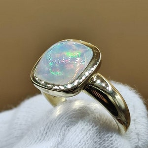 Ethiopian Crystal Opal AAA - 375 Gold Ring Size 18 (56) - Gemstone Healing Stone Energy Power Vintage Women Ring High Quality Gift Opal