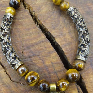 Mond Tigerauge Edelstein Kette HIPPIE GOA Boho Tibet Ethno Nature Bild 6