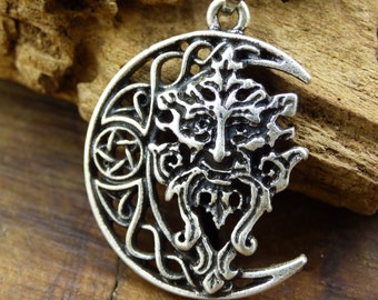 Celtic Moon ~ Spirit Pendant Necklace Silver ~ Night ~ Face ~ Celtic Knot ~ King ~ HIPPIE ~ GOA ~ Boho ~ Tibet ~ Ethno ~ Nature ~ Esoteric