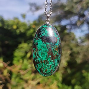Malachite-Chrysocolla AAA - 925 Sterling Silver Gemstone Necklace Natural Blue Rarity Healing Stone Crystal Man Woman He She Gift Friend Brother