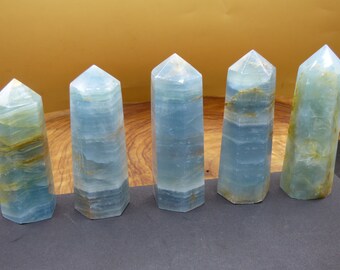 Lemurisk akvatin / Onyxblå (Aragonitkalcit) ~ Kristallpunktsspira Torn Obelisk ~ Magisk ädelstensdekoration Massagestav Hippie Healing Stone