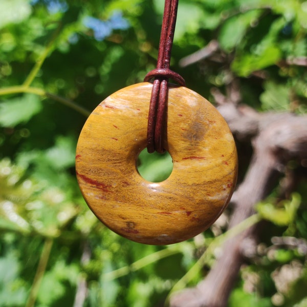 Petrified Wood - 40 mm Donut Gemstone Necklace Natural Rarity Healing Stone Energy Crystal Pendant Man Woman Child Gift Him Her Girlfriend