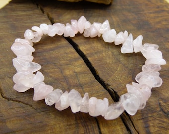 Rose Quartz Chips - Gemstone Bracelet Pink Hippie Boho Natural Healing Stone Gift for Him/Her Man/Woman/Friend Rare Power Energy Chakra