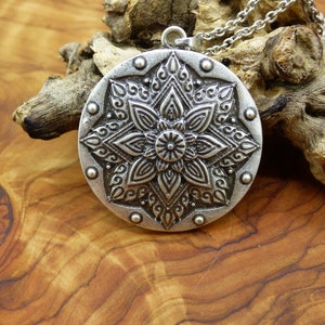 Mandala Flower Star Amulet Necklace Silver ~Tibet ~HIPPIE ~GOA ~Boho ~Tibet ~Ethno ~Nature ~Esoteric ~Ethnic ~Indian