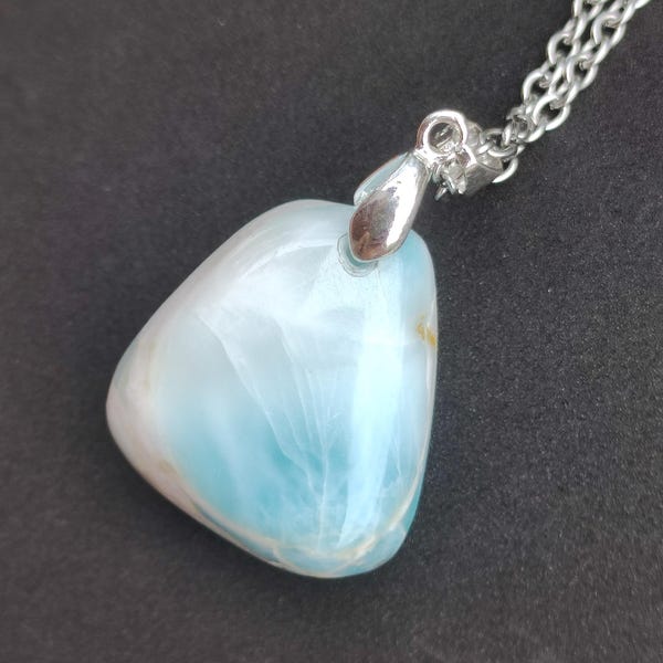 Larimar - Ädelstenshalsband 925 Sterling Silver Damsmycken Elegant Antik Vintage Läkande Sten Sällsynt Hav Himmelsblå Gåva till Fru Flickvän