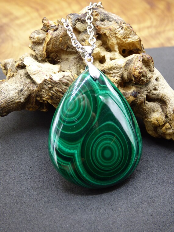 Men's Stainless Steel Malachite Inlay Dog Tag Necklace