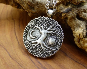 Baum Mond Sonne ~ Amulet Kette Antik Silber Tibet HIPPIE GOA Boho Tibet  Ethno Nature Esoterik Ethnic Lebensbaum Wurzeln Root Yin Yang Nacht