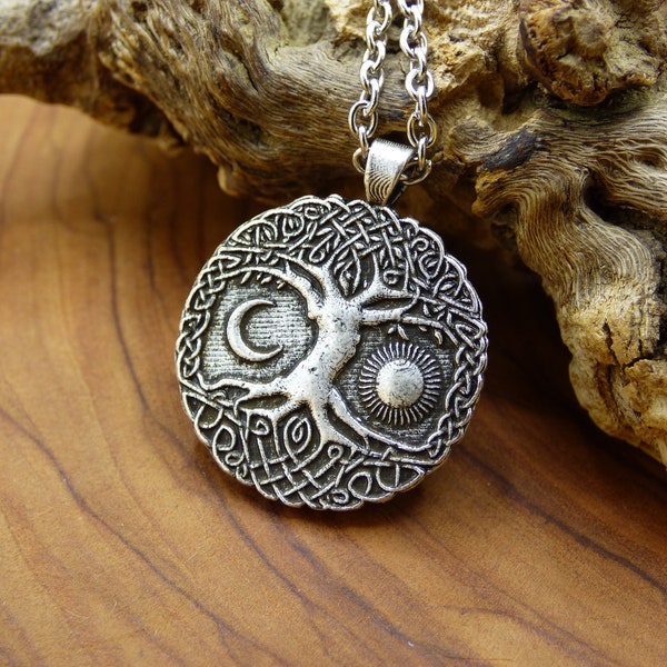 Baum Mond Sonne ~ Amulet Kette Antik Silber Tibet HIPPIE GOA Boho Tibet  Ethno Nature Esoterik Ethnic Lebensbaum Wurzeln Root Yin Yang Nacht