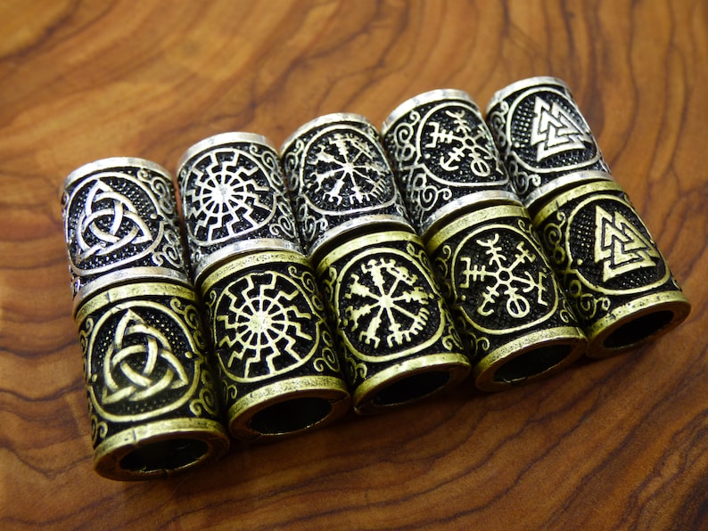 Brass Dreadlock Beads Runes Bronze/Silver Celtic Power Odin Germanic Beard Beads Breads Dreads HIPPIE GOA Boho Nature Vintage Viking image 2