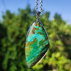 Chrysocoll AAA - 925 Sterling Silver Gemstone Necklace Natural Blue Protection Rarity Healing Stone Crystal Man Woman He She Gift Friend Brother