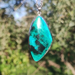 Chrysocoll AAA - 925 Sterling Silver Gemstone Necklace Natural Blue Protection Rarity Healing Stone Crystal Man Woman He She Gift Friend Brother