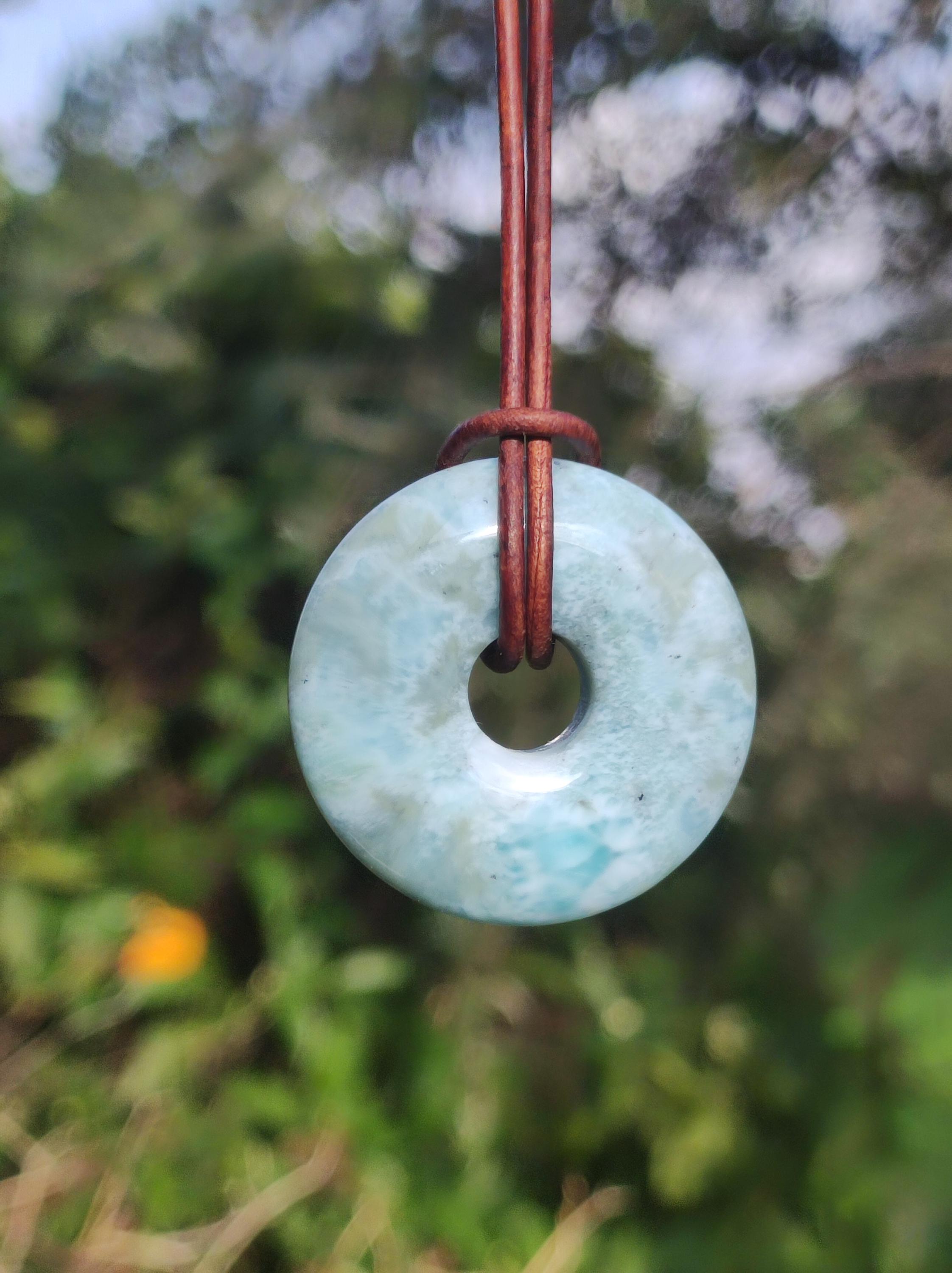 Larimar "Atlantis Stone Protection Donut Gemstone Necklace Blue Healing Stone Rarity Natural Noble Woman Gift Rare Collector Energy Power Peace Luck