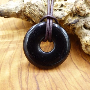 Black Obsidian 30 mm - Gemstone Donut Necklace for Men, Women, Fathers, Mothers, Sons, Daughters, Friends, Healing Stone, Luck, Goan, Hippie, Nature, Rare Gift