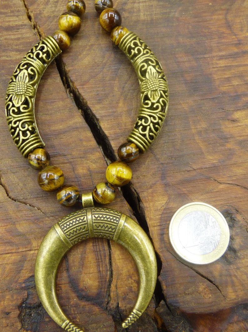 Mond Tigerauge Edelstein Kette HIPPIE GOA Boho Tibet Ethno Nature Bild 4