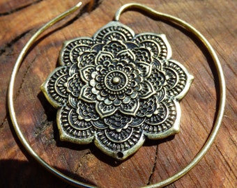 Paar Ohr Spirale Lotus Blume Mandala Messing ~GOA ~Hippie~Vintage~Indien ~Boho~Ethno ~Kreolen Creole