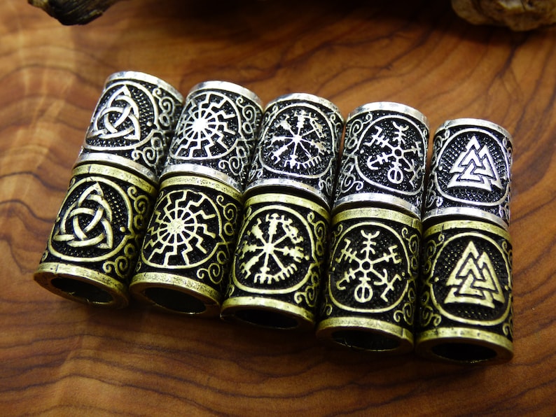 Brass Dreadlock Beads Runes Bronze/Silver Celtic Power Odin Germanic Beard Beads Breads Dreads HIPPIE GOA Boho Nature Vintage Viking image 1