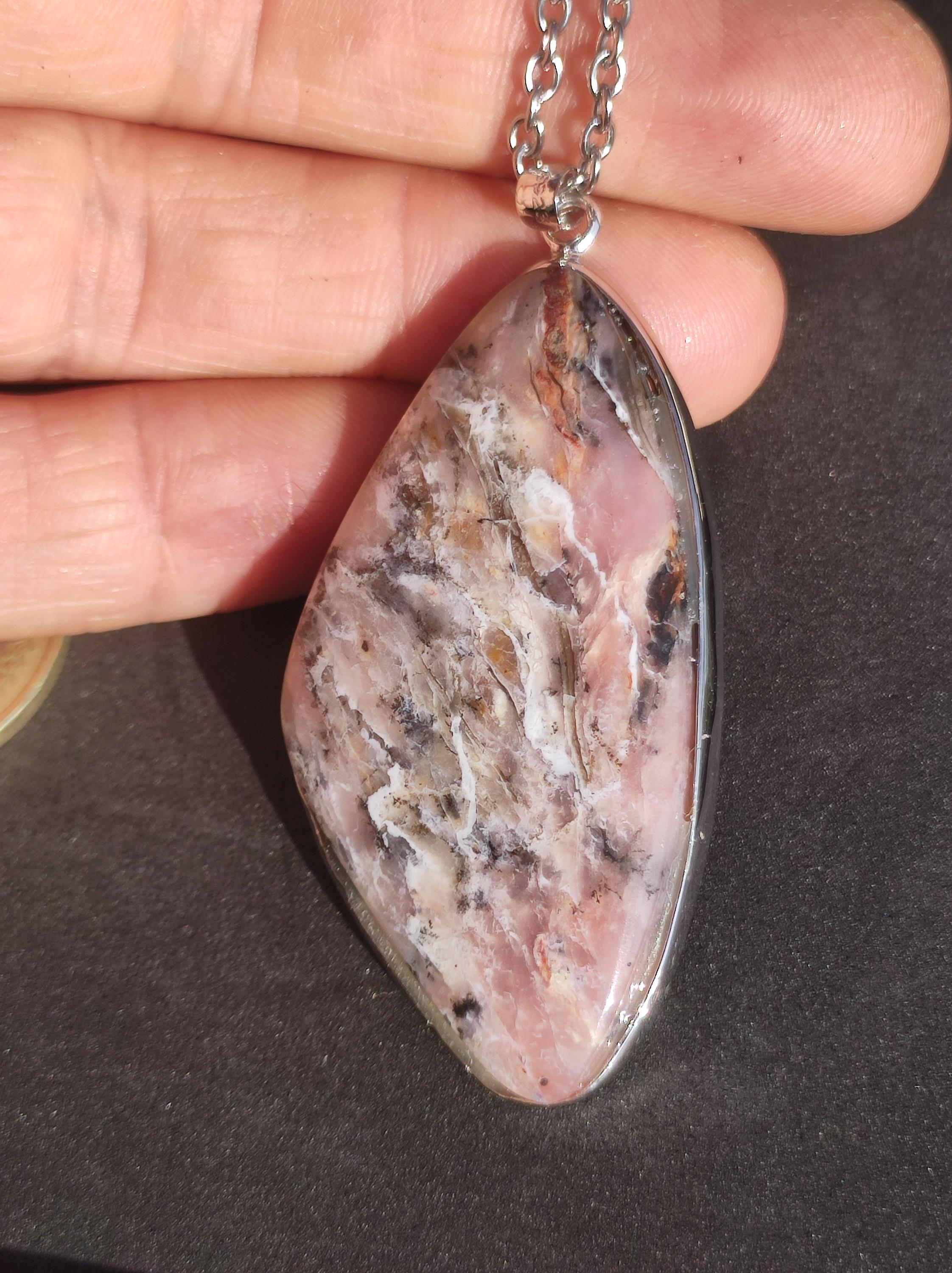 Collier Pendentif Opale Rose Des Andes AAA - Coco Papaya - Neuf Avec Étiquette