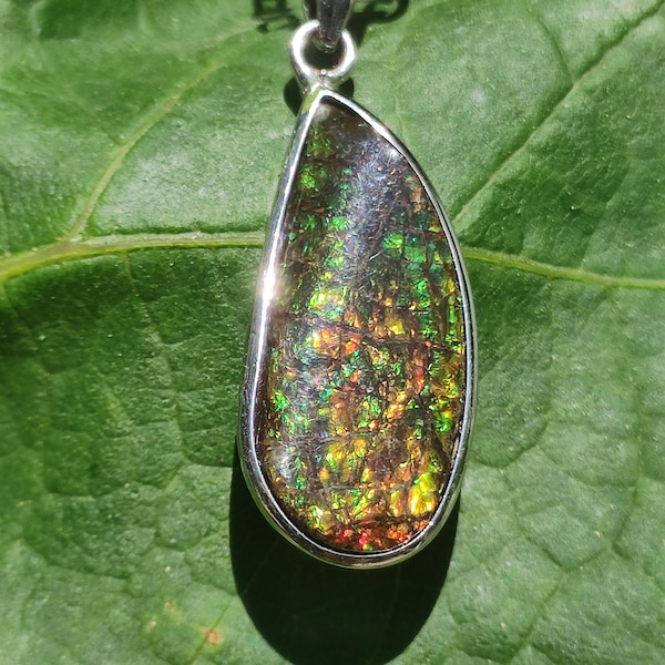 Ammolite Gemstone Necklace 925 Sterling Silver ~ Opalescent ~HIPPIE~GOA~Boho~Ethno~Nature~Healing Stone~Fossil~Rare~Collectors~Magic~Green~Flash