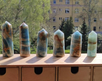 Lemurisk akvatin / Onyxblå (Aragonitkalcit) ~ Kristallpunktsspira Torn Obelisk ~ Magisk ädelstensdekoration Massagestav Hippie Healing Stone