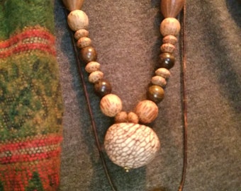 Bodhi Tree ~ Wood & Gemstone Necklace ~Goa~Hippie~Ethno~Nature