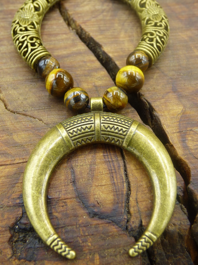 Mond Tigerauge Edelstein Kette HIPPIE GOA Boho Tibet Ethno Nature Bild 1