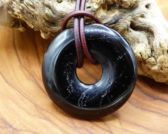 Tourmaline / Schorl ~ 30 mm gemstone donut necklace black protection natural healing stone natural energy man woman he she girlfriend gift quality