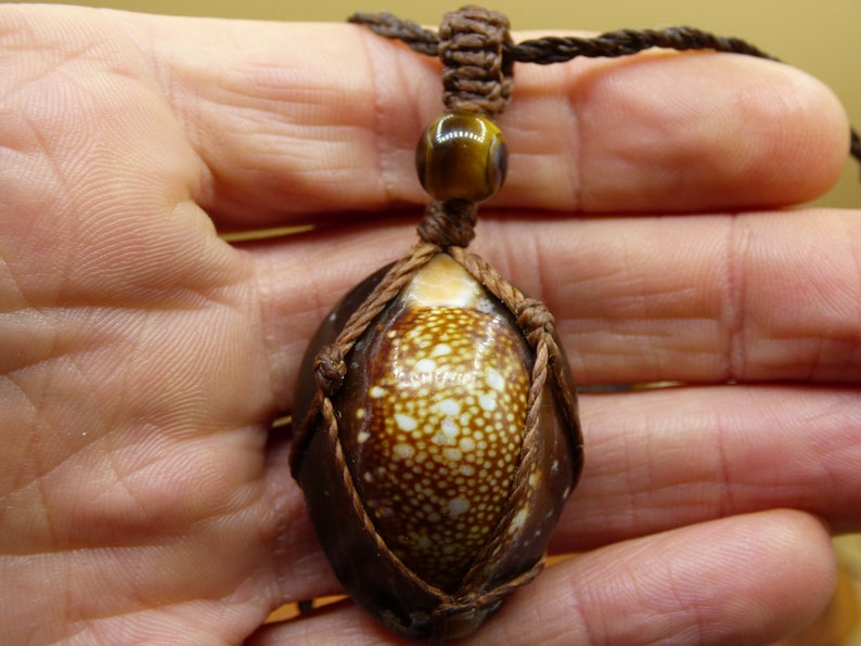 with Tiger/'s Eye Pearl Shell Necklace Pacific Macrame Gemstone Necklace -HIPPIE -GOA-Boho-Ethno-Nature-Healing Stone