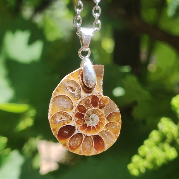 Ammonite Snail ~ 925 Sterling Silver ~ Pendant Necklace ~HIPPIE ~GOA ~Boho ~Ethno ~Nature ~Healing Stone ~Fossil ~Spiral