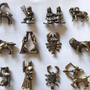 Znak zodiaku Horoskop Mosiężna figurka prezent kamień urodzeniowy kamień urodzeniowy Goa Hippie Boho kamienie lecznicze ezoteryczny wszechświat