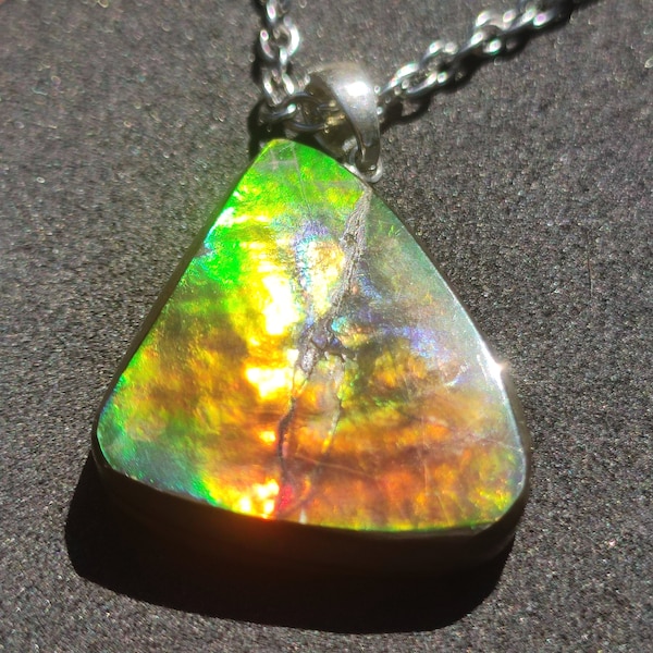 Ammolite Gemstone Necklace 925 Sterling Silver ~ Opalescent ~HIPPIE~GOA~Boho~Ethno~Nature~Healing Stone~Fossil~Rare~Collectors~Magic~Green~Flash