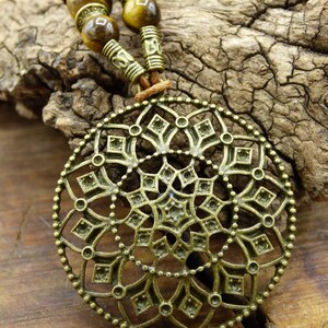 Mandala Blume Tibetische Anhänger Kette Tigerauge Edelstein HIPPIE GOA Boho Tibet Ethno Nature Bild 5