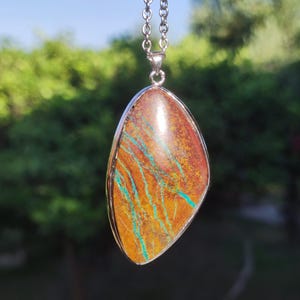 Chrysocoll AAA - 925 Sterling Silver Gemstone Necklace Natural Blue Protection Rarity Healing Stone Crystal Man Woman He She Gift Friend Brother