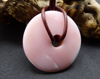 Andenopal rosa  ~ Edelstein Kette Edelstein Kette HIPPIE GOA Boho Tibet Ethno Nature Donut Heilstein Rarität Männer Frauen Geschenk Anhänger