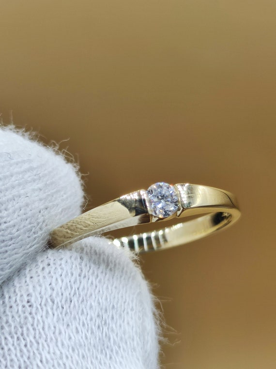 Bague En Or Jaune 14 Carats Avec Diamants - Taille 60 (19,1 Mm) - Occasion Bon état