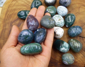 3x XL Moosachat grün Trommelstein Edelstein rund Dekostein Wasserstein Edelsteinwasser Chakra Heilstein Naturmedizin Energiewasser