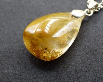 Rutilated Quartz Drops Golden ~ Gemstone Necklace incl. 925 Sterling Silver Eyelet ~HIPPIE ~GOA ~Boho ~Ethno ~Nature ~Healing Stone