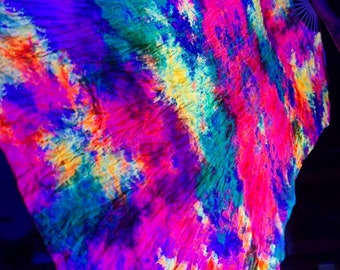 UV ACTIVE* Silk Fan Batik Colorful Fairy Fan Silk Dance Costume Performance Music Festival Party Blacklight Summer GOA Hippie Flow Gift