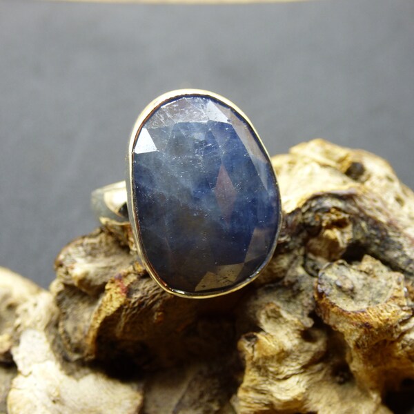 Anillo de zafiro - 925 plata tamaño 18 (57) - piedra curativa piedra noble energía joyería de alta calidad azul compromiso regalo mujer cumpleaños