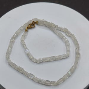 Vintage moonstone necklace – special rectangular cut – blue shimmer – 43 cm – 925 silver gold plated gift healing stone rarity crystal