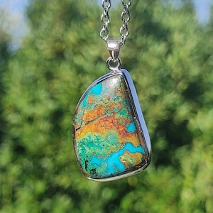 Chrysocoll AAA - 925 Sterling Silver Gemstone Necklace Natural Blue Protection Rarity Healing Stone Crystal Man Woman He She Gift Friend Brother