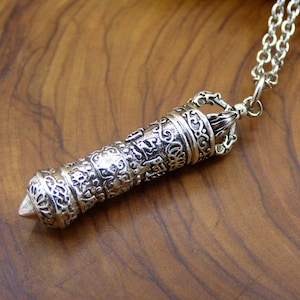 Tibetan Pendant Chain Box 304 Stainless Steel Silver Buddhism Prayer Mantra Urn Medallion Hippie Vintage Ethno Talisman Meditation OM Antique